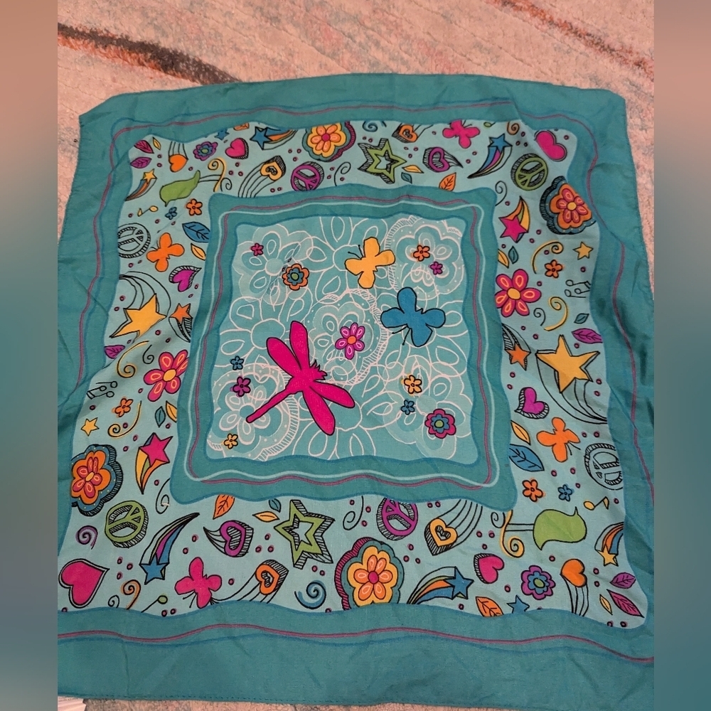 Little Brownie Bakers Scarf 21x21 Parts Butterflies Stars Dragonflies Multicolor